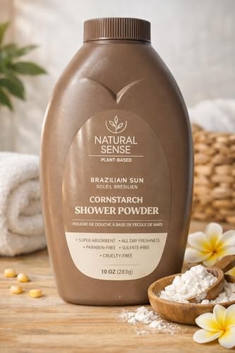 Natural Sense Shower Powder BRAZILIAN SUN (Soleil Bresilien) Plant-Based Cornstarch Dusting Powder - 10 Ounce - (1Pack)