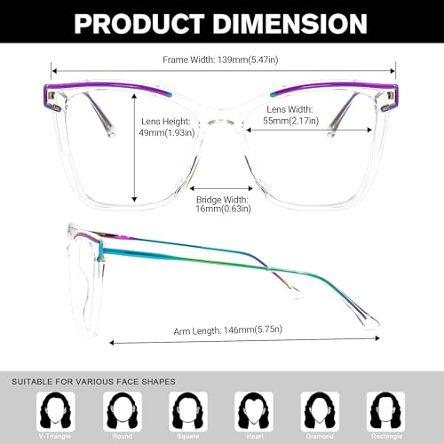 Image of Zeelool Blue Light Blocking Glasses, Cat Eye Frame Glasses for Women Eyeglasses with Clear Lens Anti Eyestrain & UV from Computer /TV /Phone ZJGX999416-10B Crystal