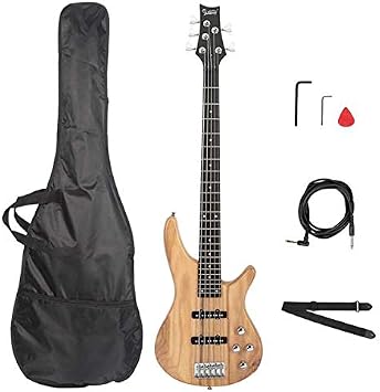 Home GIB Electric 5 String Bass Guitar Full Size Bag Strap Pick Connector Wrench Tool Burlywood 3-7 Days Delivery