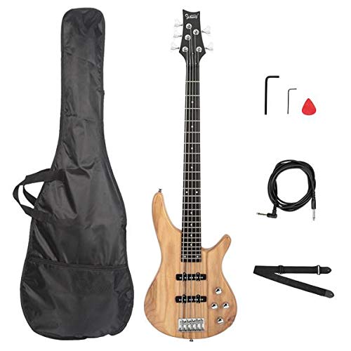 Bass Glarry GIB Electric 5 String Bass Guitar Full Size Bag Strap Pick Connector Wrench Tool Burlywood - Thumbnail 4