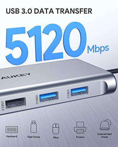 AUKEY USB C Hub 10 em 1 adaptador tipo C com Ethernet, 4K HDMI, VGA, 2 USB 3.0, 2 USB 2.0, 100 W PD,