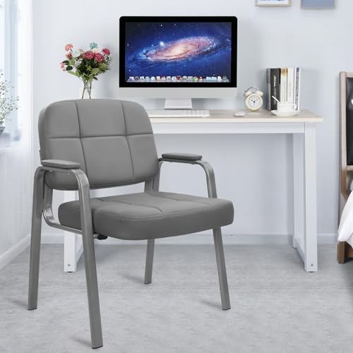 Image of CLATINA Big & Tall 500 lbs Waiting Room Guest Chair, Leather Office Reception Chair No Wheels with Padded Arms for Elderly Home Desk Conference Room Lobby Side Salon Clinic, Grey