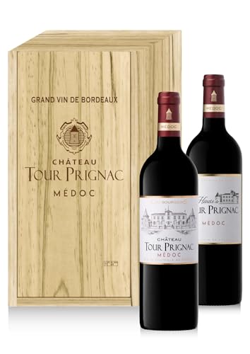 Coffret Cadeau Caisse Bois - Château Tour Prignac : Château Tour Prignac - Les Hauts de Tour Prignac - Vin Rouge - 2x75cl