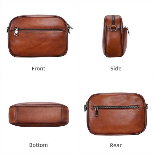 Iswee Leather Crossbody Bags for Women Vintage Shoulder Bag Small Satchel Purse Zippered Purse with Adjustable Strap4