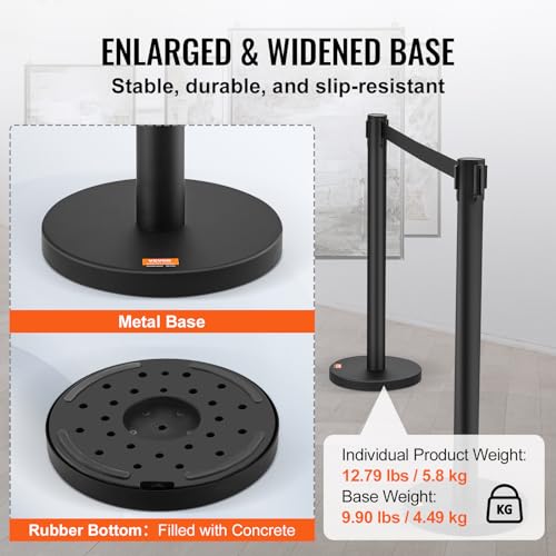 Vevor CROWD CONTROL STANCHIONS 2-PACK Crowd Control Stanchions, 2-Pack Crowd Control Barriers, Carbon Steel Baking Painted Stanchion Queue Post With 6.5Ft Black Retractable Belt thumb #2
