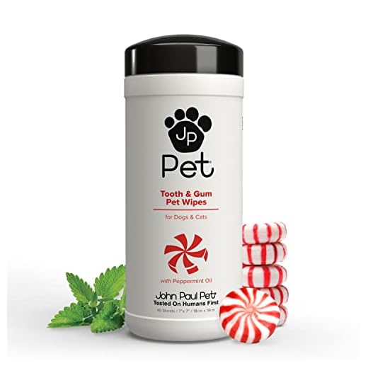 John Paul Pet Tooth & Gum Pet Wipes for Dogs and Cats, 2 in 1, Infused with Peppermint Oil, Safely Clean Plaque, Cruelty Free, Paraben Free, Made in USA, 45 Count, (JPPW05)