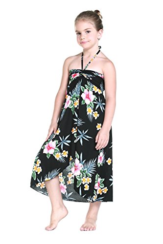 Girl Hawaiian Halter Dress in Hibiscus Black4