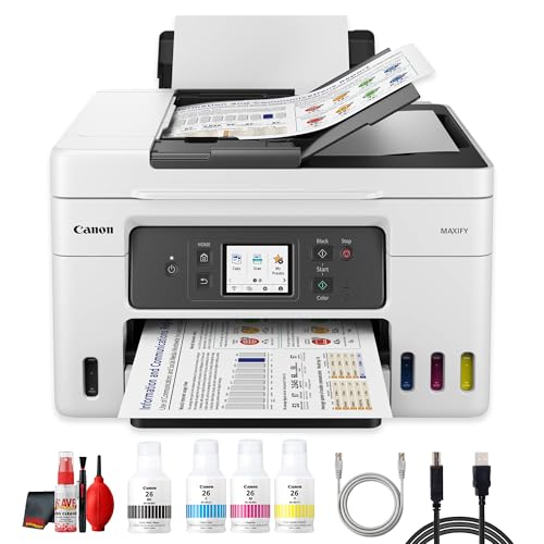 Image of Canon MAXIFY GX4020 All-in-One Printer with 2-Years Ink Included for Home Office, Small Business, Labels and Efficient Wireless Printing (5779C002) + Printer Cable + Cleaning Kit + More (9pc Bundle)