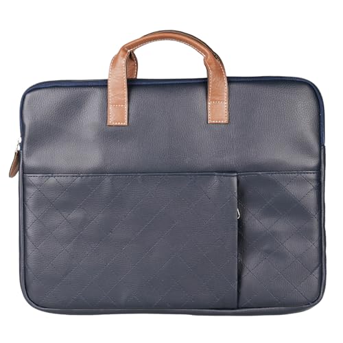 Image of Portronics Encase 104 Laptop Sleeve for 15.6 Inch Laptops, PU Leather Office Bag with Trolley Strap, Smart Inner Pocket, Comes with Handle & Accessory Pockets, Office Laptop Bag /Case /Cover (Blue)
