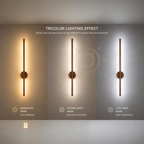 Image of Glowave Modern Wooden LED Wall Light for Bedroom, Living Room & Bedside - Tricolour (Warm White, White, Natural White) - 600MM - Wood Finish
