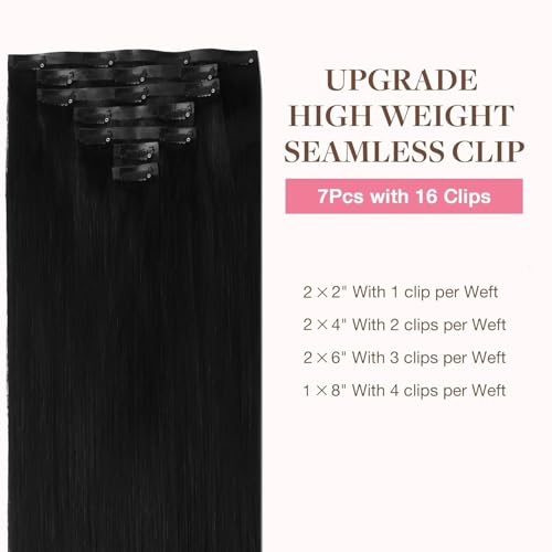 Image of GOO GOO Clip in Hair Extensions Real Human Hair, Remy Human Hair Extensions Clip ins for Women, Natural Human Hair, 20inch 110g 7Pcs, 1 Jet black