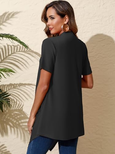 Image of Women's Lightweight Open Front Cardigans Short Sleeve Casual Soft Sheer Cardigan S-2XL with Pockets