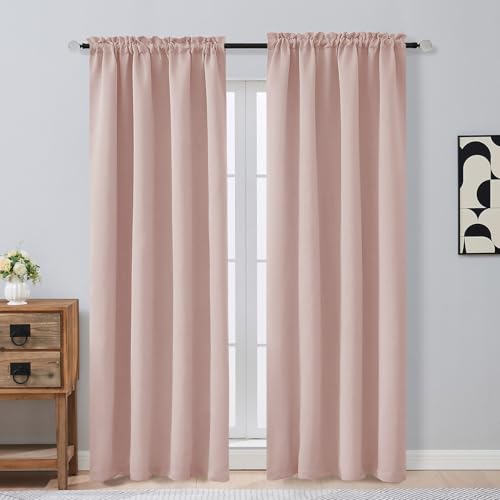 Image of Blush Pink Blackout Curtains 84 Inches Long 2 Panels Set, Solid Thermal Insulated Soft Blackout Curtains for Bedroom, Dual Rod Pocket Window Treatments Drapes for Living Room, 2x50Wx84L Inches