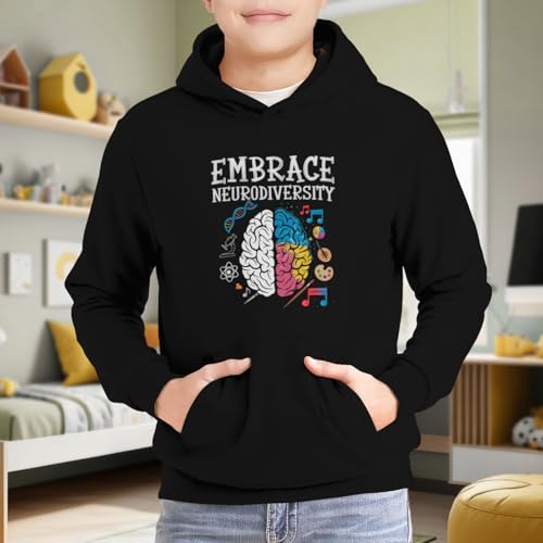 Kids Retro Embrace Neurodiversity Autism Awareness Boys Girls Lightweight Kangaroo Pocket Hoodies 5