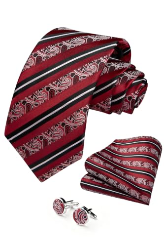 Image of HISDERN Ties for Men Paisley Tie and Pocket Square Cufflinks Set Formal Classic Floral Necktie Handkerchief Wedding Party