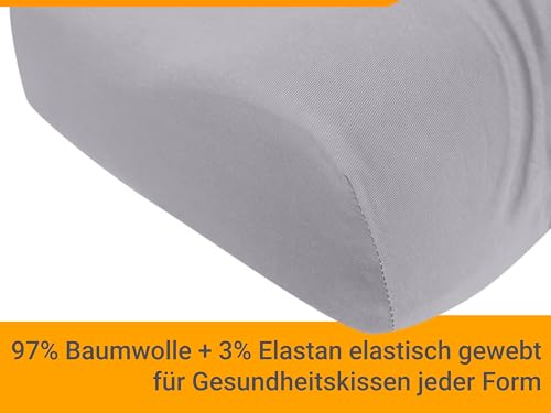npluseins 2er Pack Spannbezüge für Nackenkissen Gesundheitskissen 959.1234, M, 35-40x55-60 cm, Silber