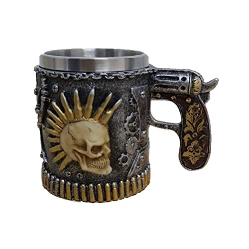 Caneca Caveira Steampunk 450ml Decorada Aço e Resina