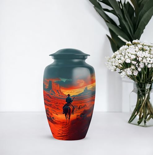 Image of Cowboy Urn - Large & Small Urns for Human Ashes Adult Male - Funeral Urns for Adult Ashes Women - Burial Urns for Human Ashes (Combo - 10 inch & 3 inch, 5 Pcs)