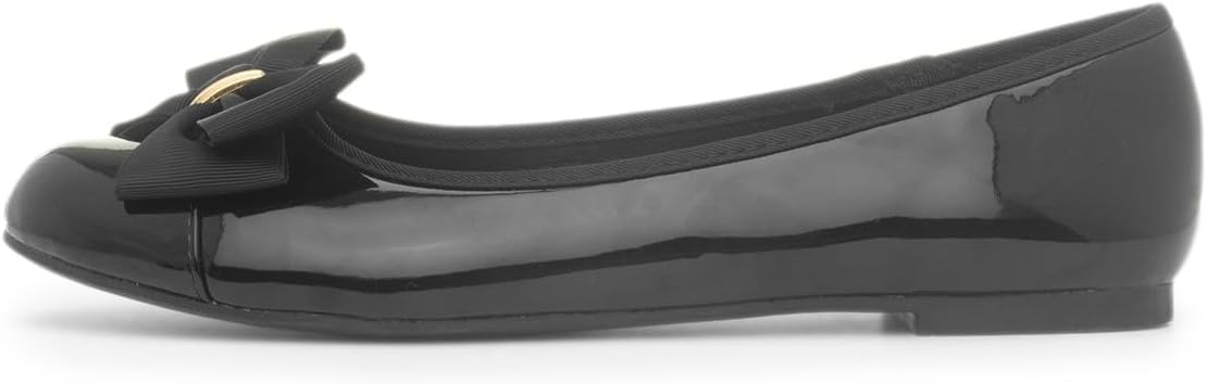Lilley Womens Black Patent Slip On Bow Ballerina