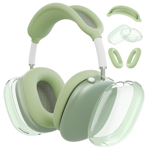 MOLOPPO 3イン1ケースカバー AirPods Max用 クリアTPUイヤーカップ/シリコンイヤーパッドケース/ヘッドバンドカバー 傷防止 アクセサリーセット Apple AirPods Max 2/1 (2026/2024/2020)対応 グリーンの商品画像（Amazon）