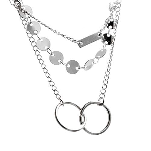 Preisvergleich Produktbild Jovono Boho Mehrschichtige Kreis Anhänger Halsketten Mode Pailletten Choker Halskette Kette Schmuck für Frauen und Mädchen (silber)