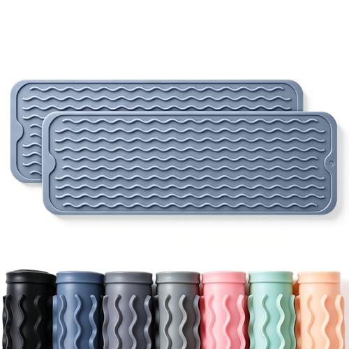 Image of 2 Pack Caketime Silicone Dish Drying Mat for Kitchen Counter Heat Resistant Multiple Usage Bathroom Countertop Uner Sink Area Faucet Drainer Organizer Must Haves 2026 Necessities 17inchx6inch Blue