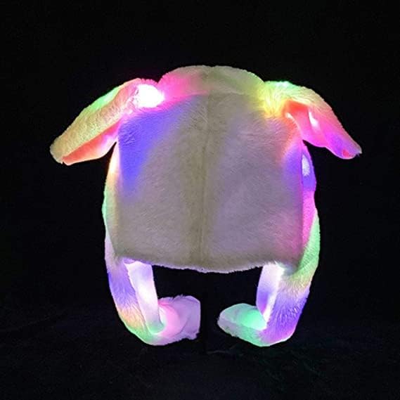 UNIVERSESTAR Led Glowing Plush Moving Rabbit Hat, Dancing Bunny Ears Hat Pinching Ear to Move Vertically Cartoon Animal Hat