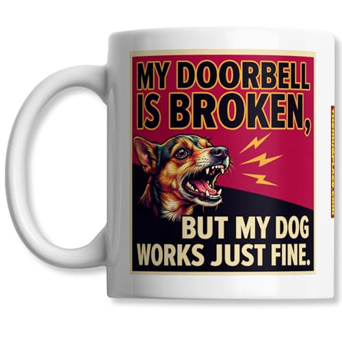 Alert & Sleek �h�[�x���}�� �~�j�s���V���[�M�t�g�}�O - MY DOORBELL IS BROKEN, BUT MY DOG WORKS JUST FINE - �u���b�N�ƃ^�� �����ȃZ���`�l�� �z�[��&�f�X�N �R�[�q�[�J�b�v - 11�I���X