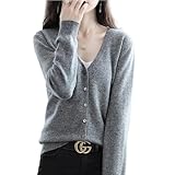 [PALAME] カーディガン レディース Vネック ニット 【上品な印象・カシミヤタッチ・華奢見え】 前開き セーター 長袖 暖かい 柔らかい 高伸縮 体型カバー 小顔 着痩せ 冷房対策 羽織り 無地 コート カジュアル オフィス 通勤 日常 (JP, アルファベット, L, グレー)