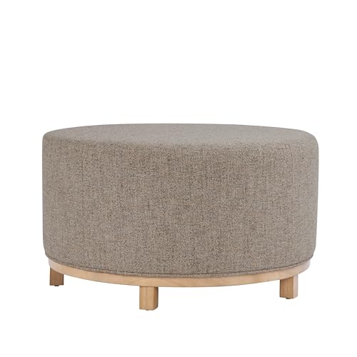 Image of HomePop 32 inch Haven Ottoman with Wood Base - Midtone Gray Fabric