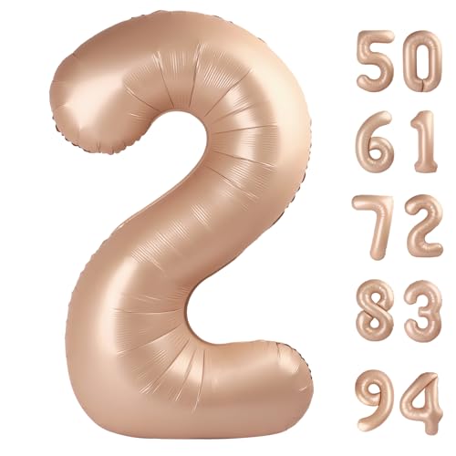 Image of Light Brown 2 Balloon, Tan Number Balloons 40 Inch, Beige 2nd Balloon Number Birthday Decorations, Sandy Brown Second Two Birthday Party Supplies, Khaki Number 2 Balloon