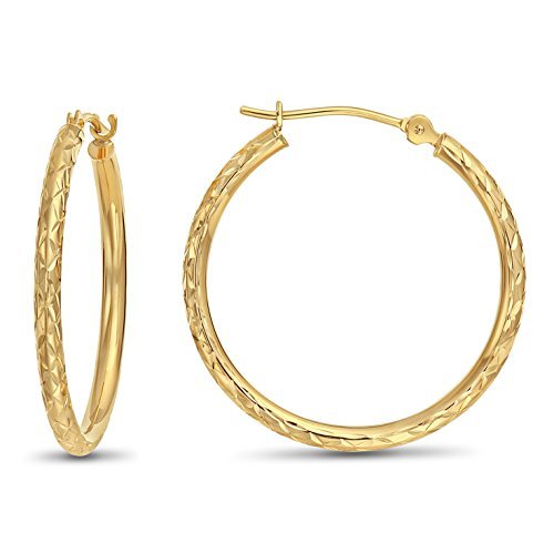 14K Gold X-Pattern Diamond-Cut Round Hoop Earrings, 1'' Diameter… #TOP5