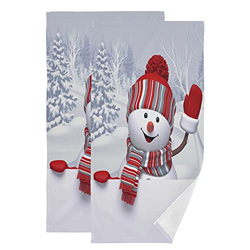ALAZA Funny Snowman Waving Hand Hand Towels Soft Absorbent Decorative Bath Towels Face Towels Set of 2 for Bathroom Gym Hotel Spa 28 X 14 Inch