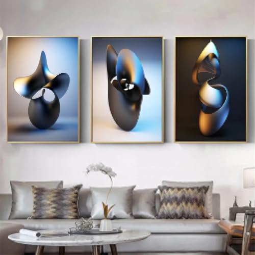 Impression sur toile effet 3D triptyque géométrique pour sublimer la décoration de maison - 4
