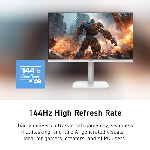 Image of msi PRO MAX 241PHW E14 24-inch IPS 1920 x1440(FHD) Hub Computer Monitor, 144Hz, Free-Synch, HDR Ready, HDMI, DisplayPort, Type C 65W, ΔE < 2, Circular Polarizer, Height Adjustable, Speaker, White