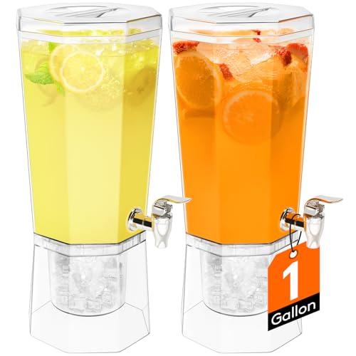 Lifewit 1 Gallon Plastic Drink Dispenser for Parties 2 Pcs, Clear Beverage Container with Stand for Juice/Tea/Soda, Ice Lemonade Dispenser with Spigot, BPA Free Water Pitcher with Spout for Fridge