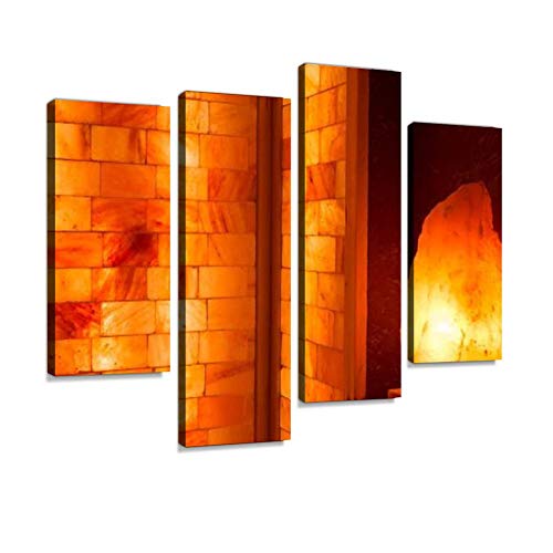 Glowing Salt lamp and Himalayan Salt Bricks Canvas Wall Art Hanging Paintings Modern Artwork Abstract Picture Prints Home Decoration Gift Unique Designed Framed 4 Panel