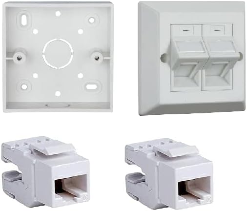 Angular Two Port wall Plate Combo of RJ45 CAT6E Lan I/O Network Keystone Jack, Gang Box, Dual Port Face Plate (1 Set)