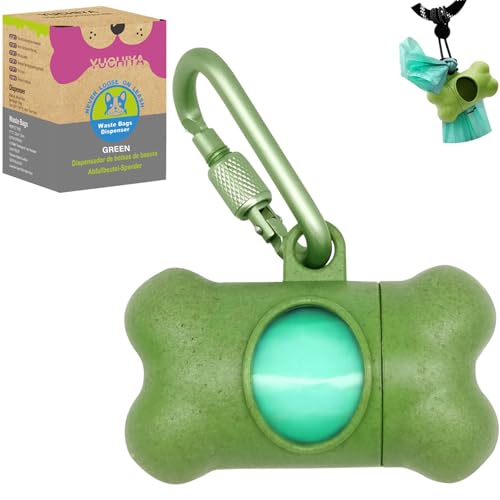 Dog Poop Pickup Bags Holder Dispenser with 1 Roll Random Color Leak-proof Scented Doggy Waste Bags and Carabiner with Safety Lock Plus Hook and Loop Fastener Never Loose on Leash Lead Again (Green)