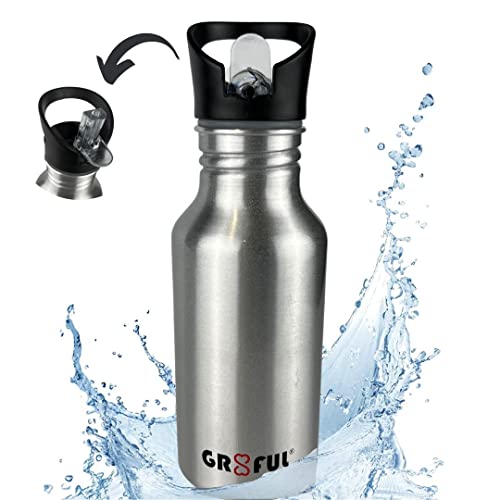 gr8ful® Water Bottle - Aluminium Metal, White, 500 ml