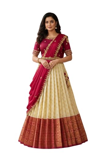 Fabcartz Beautiful South Indian Style Unstitch Lehenga Choli Half...