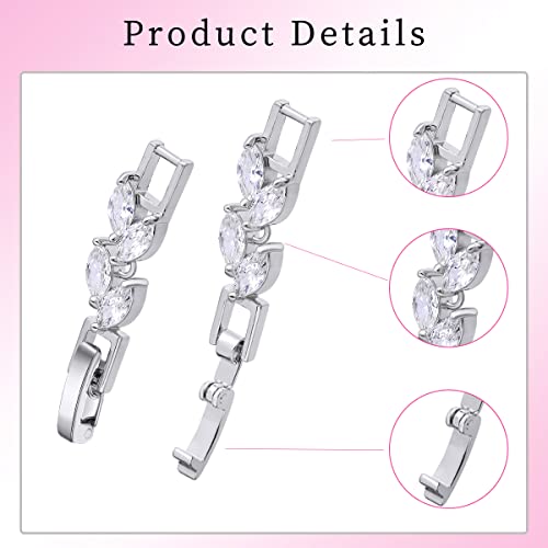 Meedoz Necklace Bracelet Extenders, 3Pcs White Gold Plated Marquise Cubic Zirconia Foldover Extension Jewelry Clasp Sets For Jewelry Making (White Gold) #TOP2