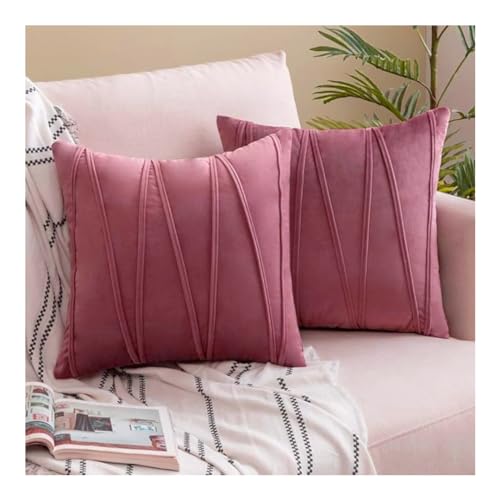 Image of Amazon Brand - Umi Decorative Striped Throw Pillow Covers 14 X 14 Inch,Soft Solid Velvet Pillow Covers Cushion Case with Zigzag Pattern for Sofa Bedroom 35 X 35 Cm (Pack of 2) Blush