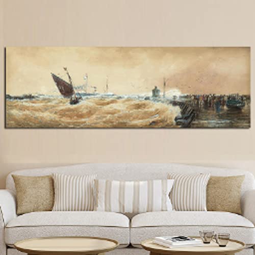 Peinture sur toile paysage marin 40x120cm pour habiller un grand mur vide de salon moderne