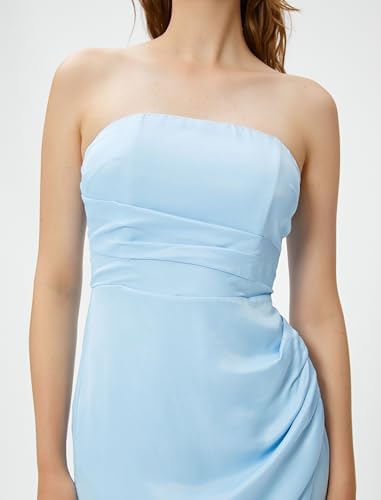 Koton Kadın Melis Ağazat X Koton - Drapeli Yırtmaçlı Straplez Midi Elbise, 42 - Görsel 6