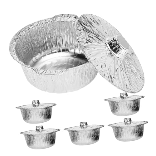 Ciieeo 6個 使い捨てアルミホイル鍋 蓋付き 高耐熱調理用ポット バーベキュー オイスター加熱対応 軽量コンパクト キャンプ 屋外料理用アル