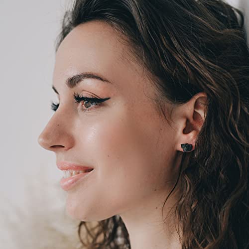 Karelian Heritage Elite Shungite Stud Earrings | Natural Black Shiny Semi-Precious Gemstone Studs Minimalistic And Small | Real Handmade Raw Healing Crystal Shungite Jewelry For Women | Energy Protection Shield Ea05 #TOP4