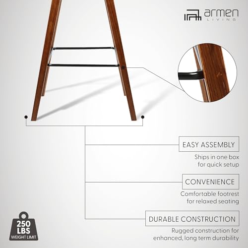 Armen Living Fox 25.5" Seat Height Brown Faux Leather and Walnut Wood Mid-Century Modern Bar Stool, Set of 2 by Armen Living - Image 8