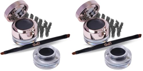 Image of Glam21 2-in-1 Eyebrow Powder & Gel Eyeliner | Intense Black Color | Quick Drying & Lasts 24 hrs | Smudge & Water Proof |Quick-Dry | Dual-Ended Brush | Inbuilt Mirror for Touch-up |4gm (Pack of 2)
