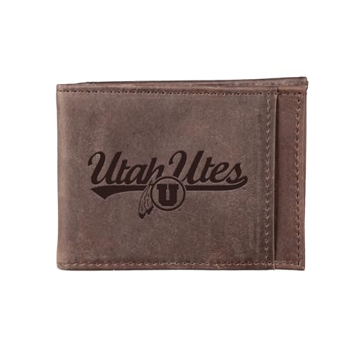Team Sports America NCAA University of Utah Front Pocket Slim Wallet for Men | Minimalist Leather RFID Blocking Bifold Card Holder with Money Clip | Officially Licensed Stamped Logo